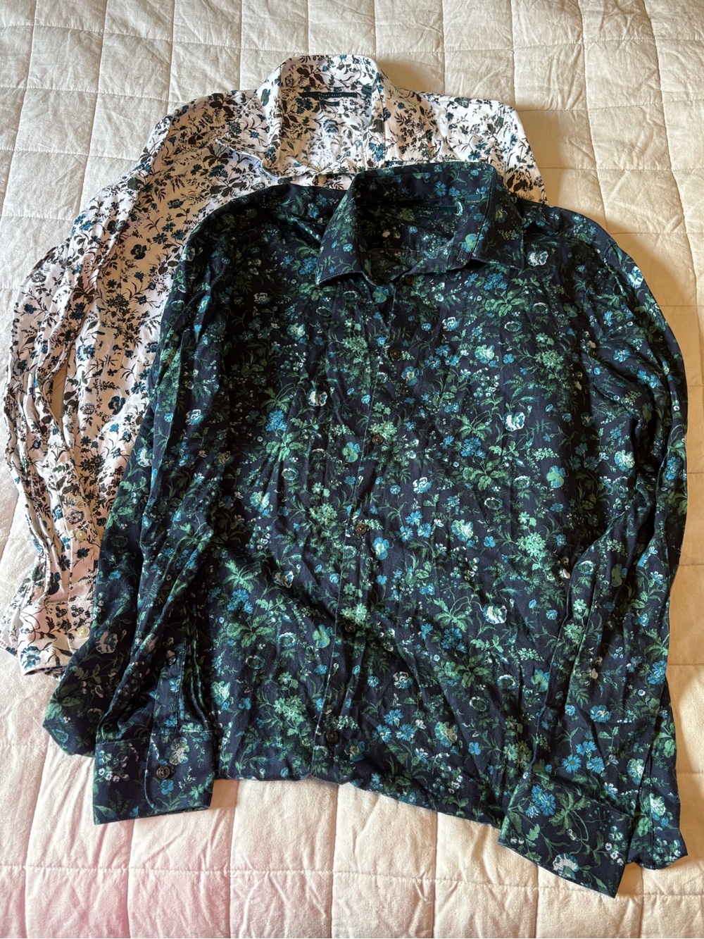 Two Perry Ellis Floral Button-Down Shirts- XLT
